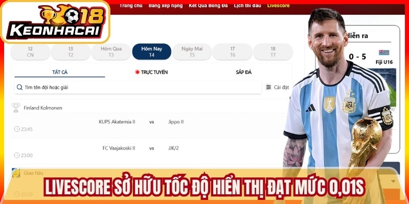 Trang chủ 9 Livescore sở hữu tốc độ hiển thị đạt mức 0,01S